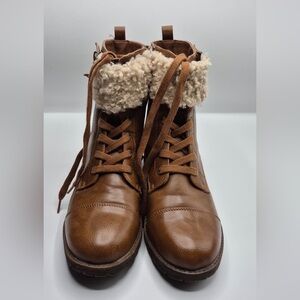 Serra Tan Lace Up Boots with Shearling Collar